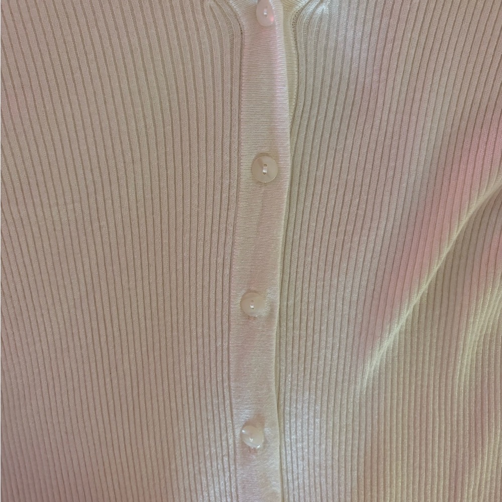 Merona Ivory Cream Ribbed Button-Up Cardigan Size Medium - Picture 3 of 7